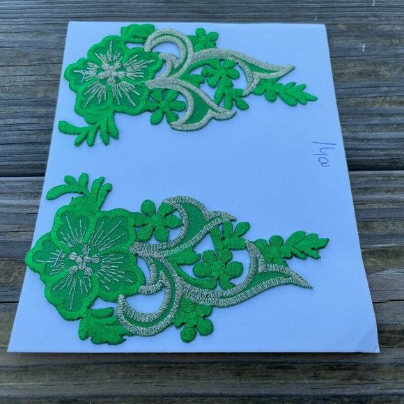 Iron Patches Craft Green Embroidery Applique Patches For Clothes Set of 2 - Picture 2 of 10